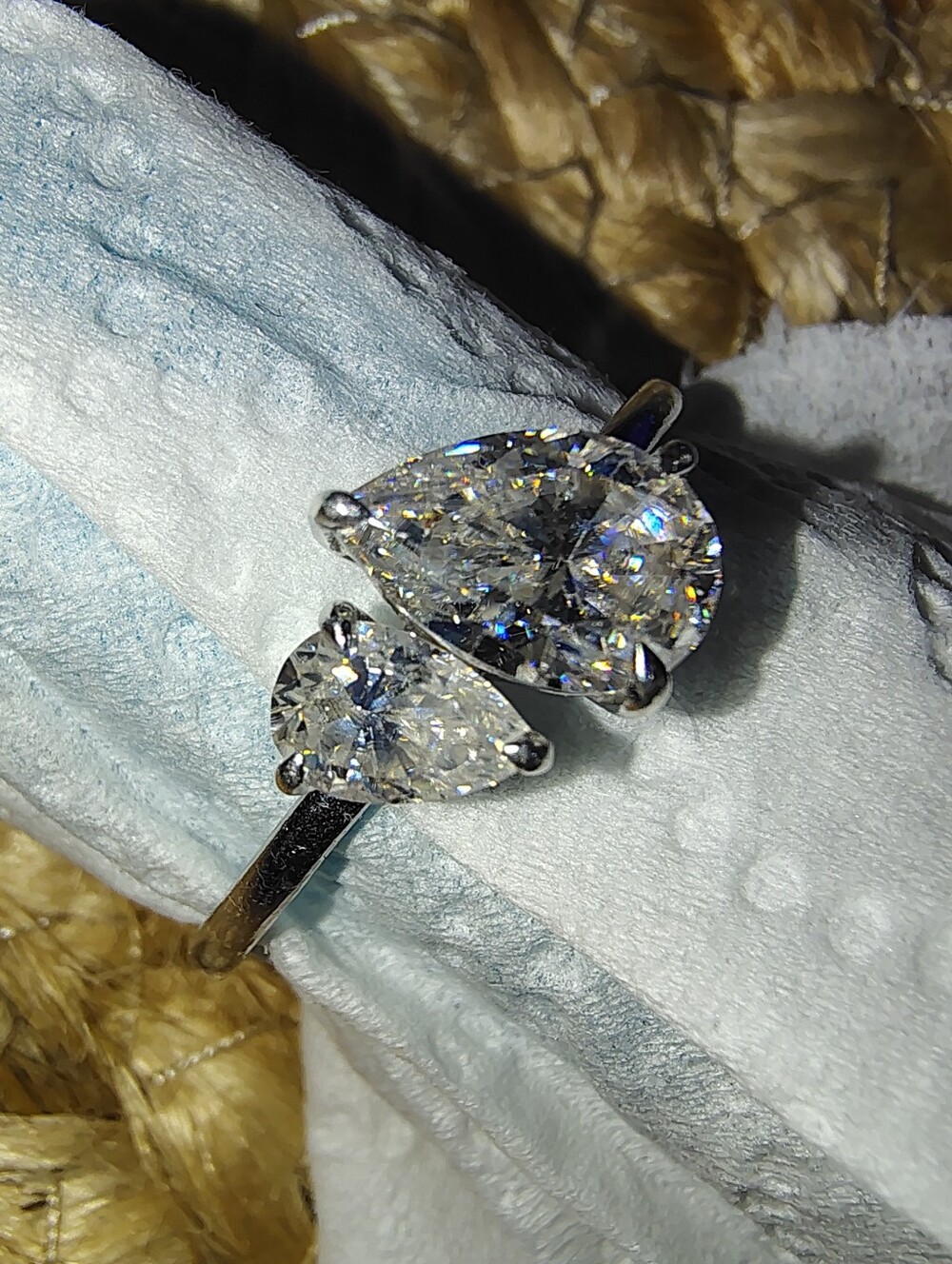 Toi et moi stunning white gold over sterling size 11 ring